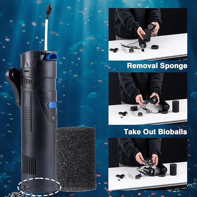 UV Aquarium Filter Uv Sterilizer For 21-53 Gallon Fish Tank 185GPH, 20 Watt Submersible Internal Pump Uv Sterilizer For Salt Water Aquarium 4.9FT Cord | Marine Aqua,Turtle Tank Green Killing Machine - AquaVibe