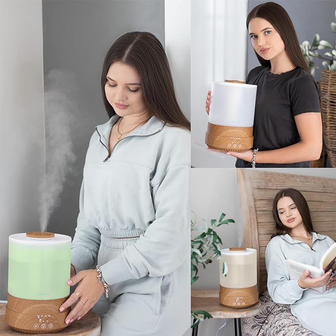 BlueHills Premium 2500 ML XL Essential Oil Diffusers for Large Room Aromatherapy Fragrance Diffuser Humidifier Combo High Mist Large air Diffuser for Essential Oils for Home Light Wood Grain F005