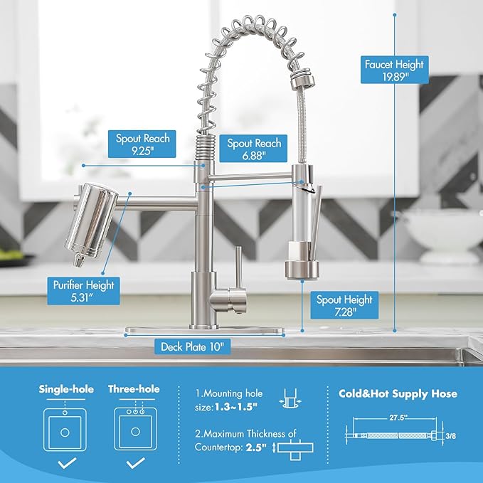 AIMADI Kitchen Faucet with Water Filter and Pull Down Sprayer, Brushed Nickel Stainless Steel Single Handle Kitchen Sink Faucet for Drinking Water, Farmhouse, RV, Utility or Laundry Sink