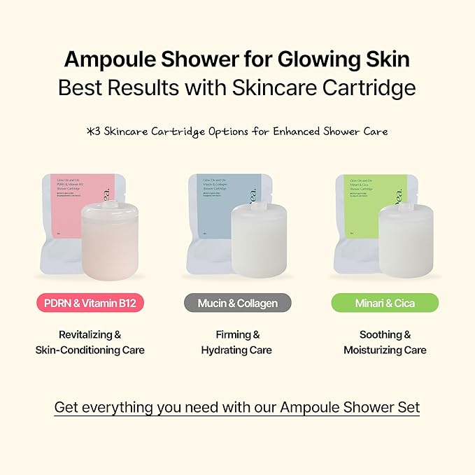 Glow On and On Shower Head & Vitamin B12 Cartridge Set – Filter Shower Head + Skin Vitality Vitamin Cartridge + Leak-Proof Connector Case Holiday Gift Set