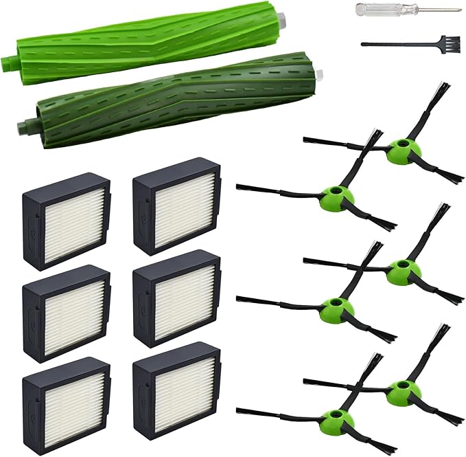 Replacement Parts Compatible with iRobot Roomba J7 J7+ J5 J5+ J6 J6+ J8 J8+ J9 J9+ i e j Series Robotic Vacuum Cleaner Accessories Kit,Rubber Roller Brushes,6 HEPA Filters,6 Side Brushes - AquaVibe