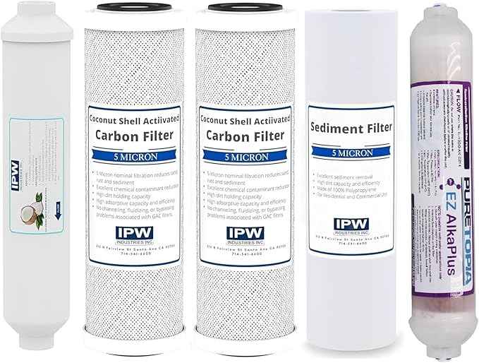 IPW Industries Inc Compatible Replacement Water Filters for iSpring RCC7AK, 6-Stage Alkaline Reverse Osmosis System, 75 GPD, pH+ Remineralization, White (Set of 5)