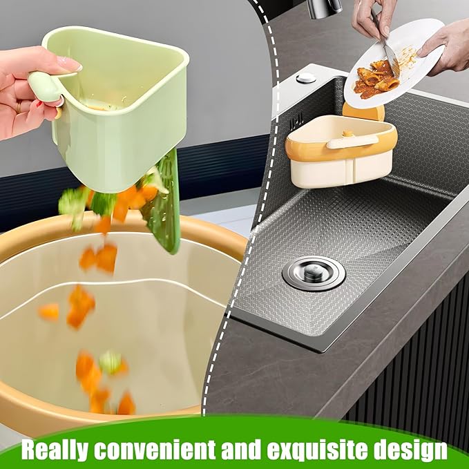 Suction Cup Sink Corner Rack,Sink Strainer Basket,Plastic Sink Storage Rack Holder,Triangle Sink Filter Basket,Corner Sink Trash Catcher for Food Waste (Green)