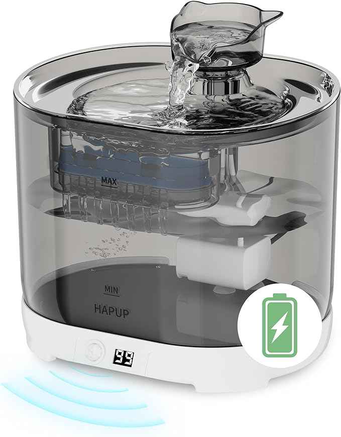 Battery Operated Cat Water Fountain Battery Operated Cat Fountain Cordless Pet Water Fountain for Cats Quiet Cat Fountains for Drinking with Sensor 73OZ by Charging Base Filters
