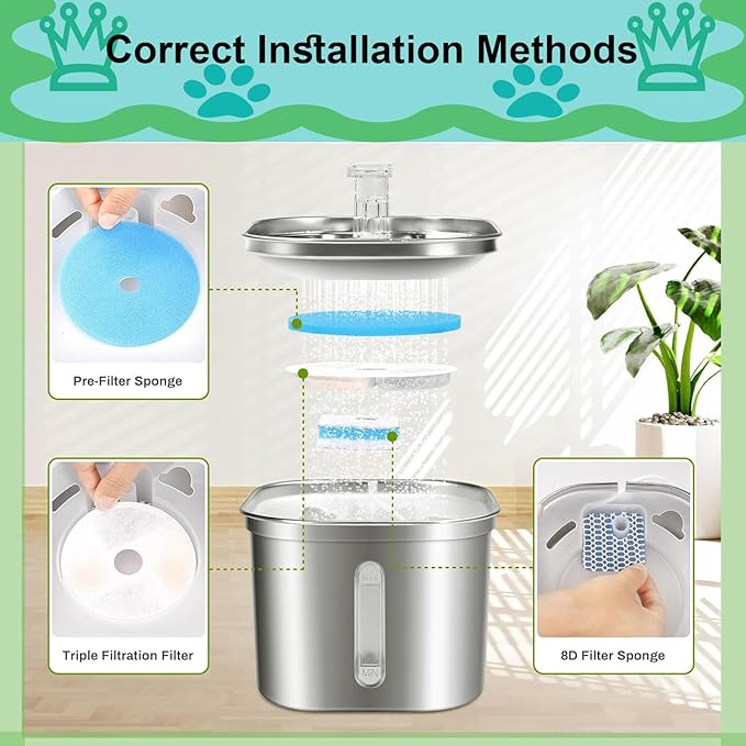 Cat Water Fountain Filter,Cat Fountain Filters Replacement for Square 2.2L/73oz Stainless Steel Pet Water Fountain,10 Pack Pet Fountain Filter Replacement