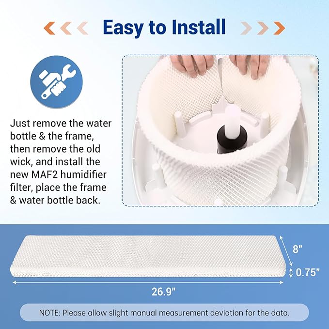 MAF2 Humidifier Filter Compatible with Aircare Essick Air MoistAIR MA0800 MA08000 MA0600 MA0601 and Replacement for Kenmore 15408 154080 29988 17006 29706 29880C Filters, 2 Pack