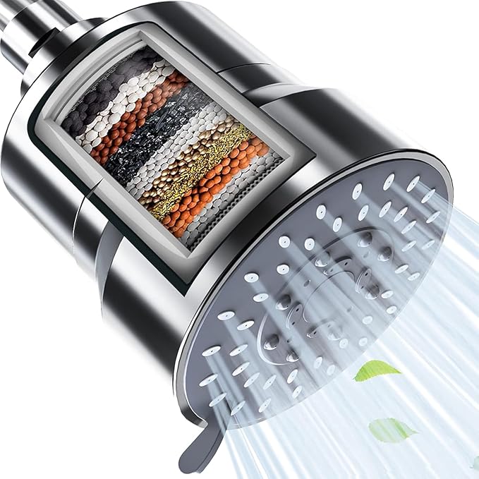 Filtered Shower Head, 5 Modes High Pressure Shower Head with 15 Stage Hard Water Filter Cartridge for Remove Chlorine and Harmful Substances - AquaVibe