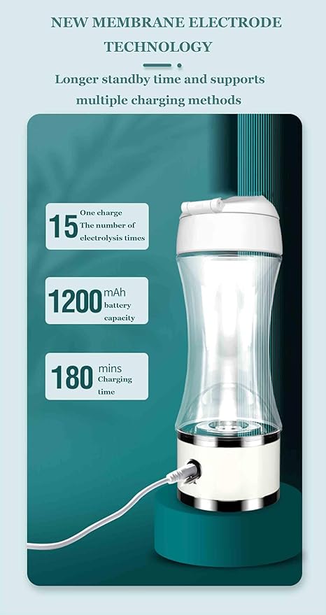 260ML Hydrogen Rich Water Bottle Generator, Concentration Up to 1600PPB, Portable Hydrogen Water Maker Machine, SPE/PEM Dual Chamber Electrolysis Module