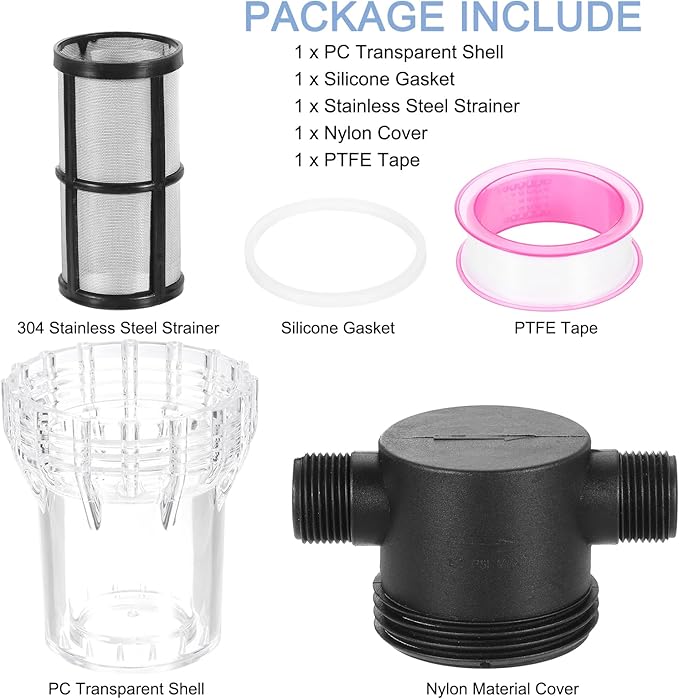 uxcell Pressure Washer Filter 3/4" NPT Female Thread, Inline Mesh Strainer Attachment, Stainless Steel Screen with Sealant Tape for Gardening Inlet Water (Size:100 Mesh) - AquaVibe