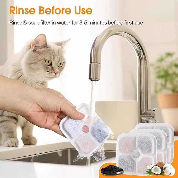 Cat Water Fountain Filter Replacement for Catit Pixi, 16-Pack Triple Action Pet Fountain Filters with 4 Water Pump Tubes (16 Filters + 4 Tubes)