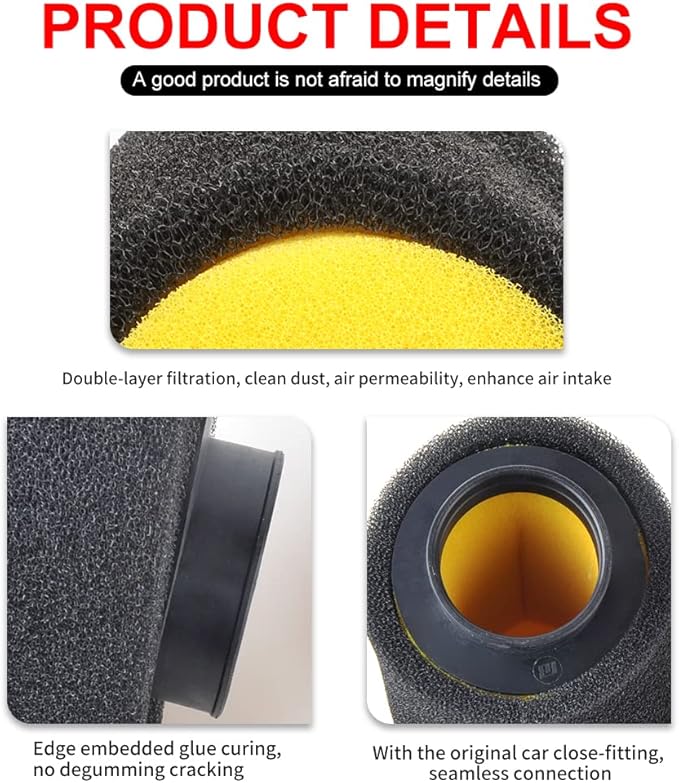 NIBBI Foam Air Filter,Universal Motorcycle 45mm Replacement High Performance Air Filter Intake Cleaner For Go Kart Moped Pit Dirt Bike Parts Motorbike