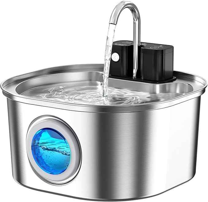 Voluas Cat Water Fountain Stainless Steel-Wireless Pet Water Fountain Battery Operated,108oz/3.2L, Automatic Water Dispenser for Dogs with Quiet Pump,Easy Clean BPA-Free for Cats, Dogs, Multiple Pets