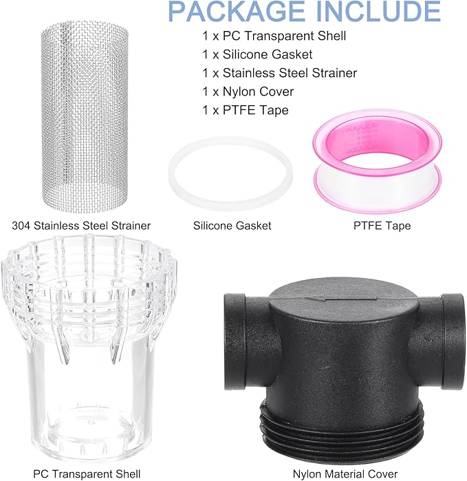 uxcell Pressure Washer Filter 3/4" NPT Female Thread, Inline Mesh Strainer Attachment, Stainless Steel Screen with Sealant Tape for Outdoor Gardening Inlet Water (Size:20 Mesh) - AquaVibe