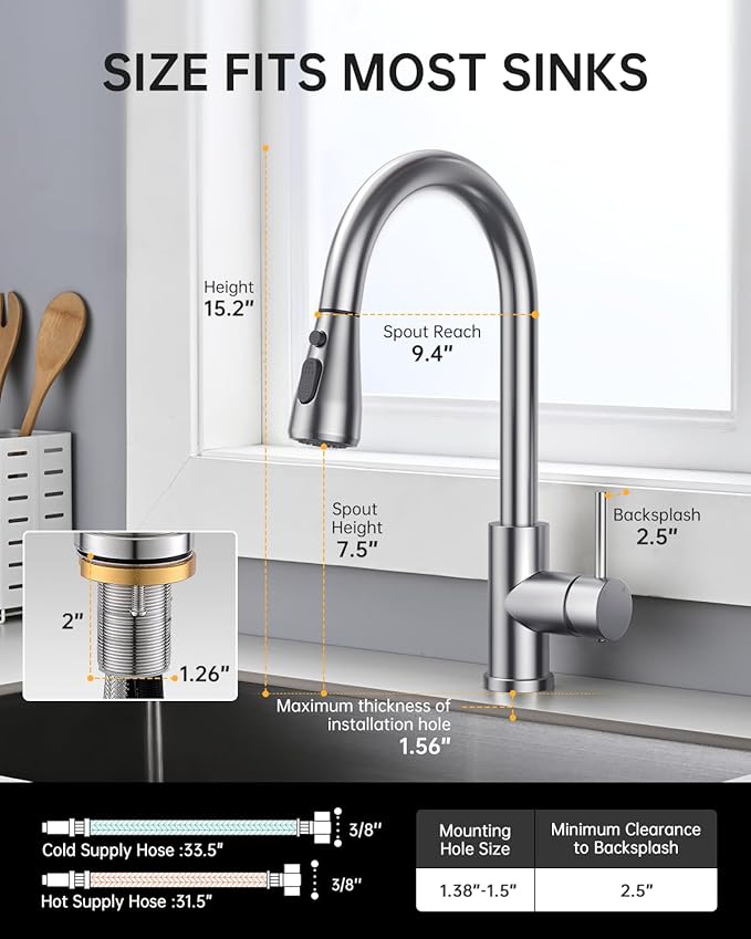 Touchless Kitchen Sink Faucet with Pull Down Sprayer, Stainless Steel Smart Motion Sensor Faucet for Pot Filler, Farmhouse Camper Bar Sink Laundry Room, Brushed Nickel