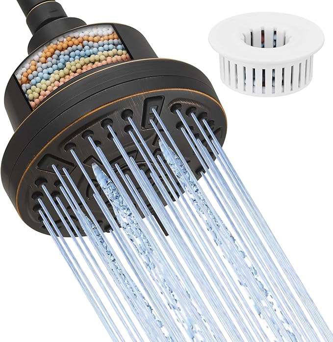 High Pressure Shower Filter Head Oil Rubbed Bronze Fixed Shower Head 7 Settings, 4.9