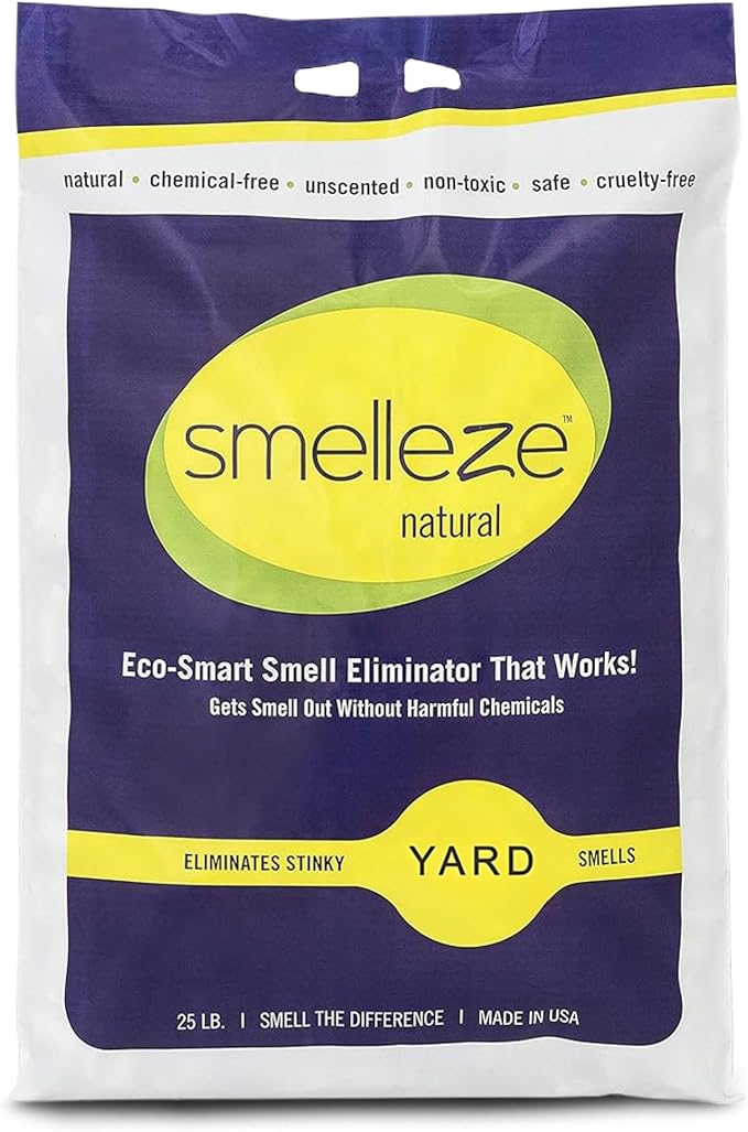 SMELLEZE 25 lb. Yard Odor Eliminator for Dogs – Long-Lasting Turf Cleaner for Pet Urine Outdoor & Poop | Safe for People, Pets, Plants & Planet | Works on Grass, Gravel, Patios & Kennels