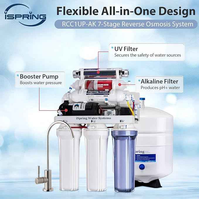 iSpring RCC1UP-AK 100GPD Under Sink 7-Stage Reverse Osmosis RO Drinking Filtration System & GA1-B Reverse Osmosis, Kitchen Bar Sink Lead-Free Drinking Water Faucet