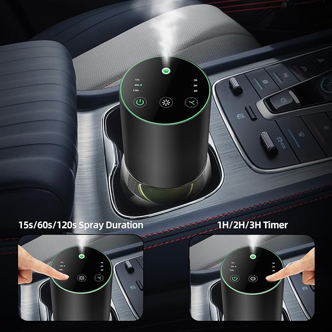 Waterless Essential Oil Diffuser 100ML Large Capacity Battery Operated Cordless Aromatherapy Diffuser with Timing & 3 Mist Levels car Diffuser 7 Colour Led Lights (Black-Set)