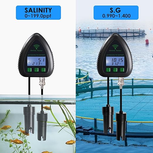 Online APP Monitoring WiFi Water Quality Tester pH/TDS/Salt/S.G/Temperature for Aquarium Hydroponics Pool Aquaculture with Easy Calibration