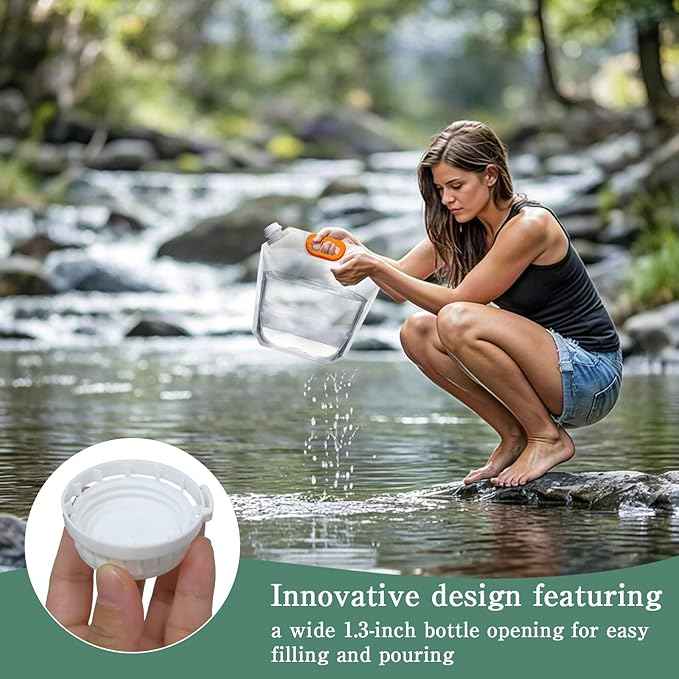 40 Pcs 1.3 Gallon Collapsible Water Storage Bag with Funnel and Stickers Leakproof Emergency Jug Container Clear Plastic Water Bladder Outdoor Flat Pouch for Hiking Sport Backpack Camping