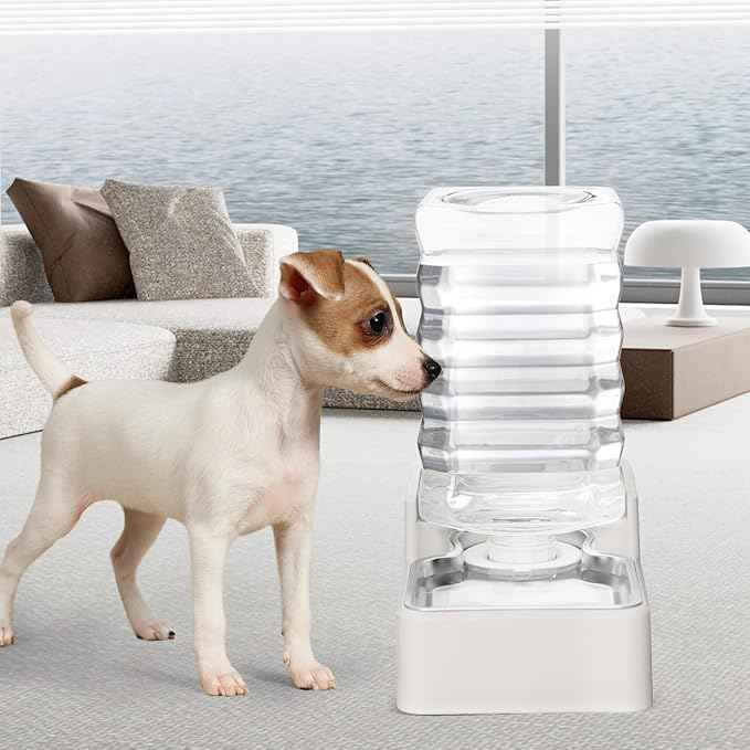 RIZZARI Stainless Steel Pet Water Feeder: 8L Gravity Waterer, Leak-Proof No-Spill Auto Refill - Keeps Floors Dry - Anti-Tip Base - Easy Clean - with Filter - for 25-35 LB Dogs - Home/Office