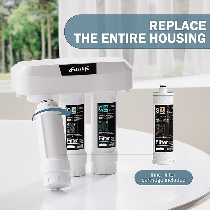 Frizzlife SKP-HF Replacement Housing Kits (4 Pack) With Filter Cartridges Inside for SK99 and SP99 Under Sink Water Filter System