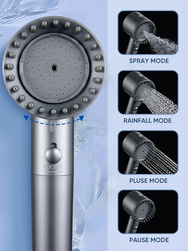 Cobbe Filtered Shower Head with Handheld, High Pressure 5-mode Showerhead with Filters, Built-in Power Wash for Hard Water - Remove Chlorine - Reduces Dry Itchy Skin, Gray - AquaVibe