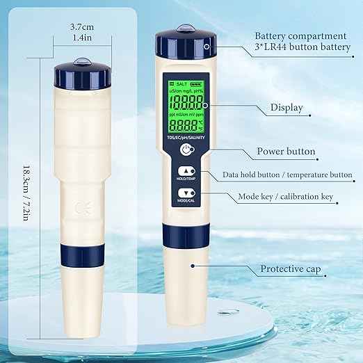 PH Meter & TDS Meter Digital Water Tester 5 in 1 Salinity Tester PH Temp EC and TDS Meter,PH Meter for Water with LCD Backlit,Water Testing Kits for Drinking Water,Wine,Swimming Pool,Hot Tub Spas.