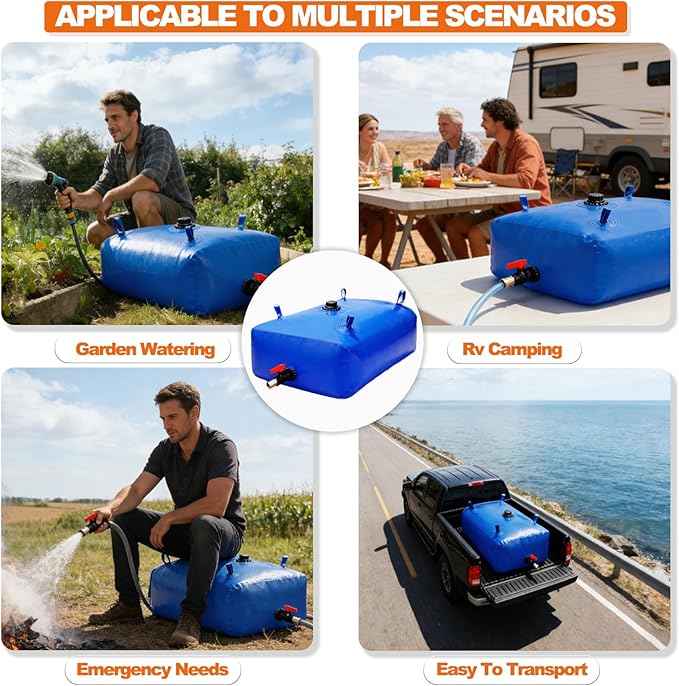 760 L/200 Gal Water Bladder Tank, Foldable Portable Water Storage Container, Emergency Water Bag for RV, Truck Bed, Fire Prevention, Drought Resistance, Blue