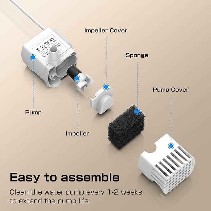 Cat Water Fountain Pump for Water Dispenser PLWF002, Ultra-Quiet Running Pet Water Fountain Pump with 4 Filters Kit