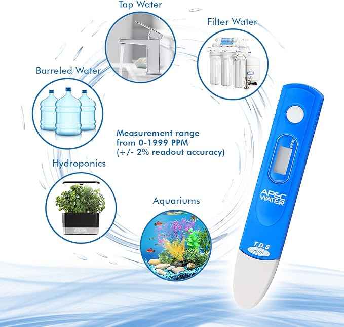 APEC TDS Meter Digital Water Quality TDS Test Kit Meter with Carrying Case, 0 to 1999 ppm Measurement Range, 1 ppm Resolution, +/- 2% Readout Accuracy