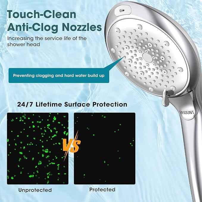 FASDUNT Shower Head with Handheld, High Pressure 8-Mode Filtered Shower Head with 80" Extra Long Stainless Steel Hose & Adjustable Bracket, Built-in Filter for Hard Water -Remove Chlorine, Chrome