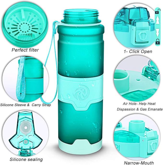 ZORRI Sports Water Bottle, 400/500/700ml/1L, BPA Free Leak Proof Tritan Lightweight Bottles for Outdoors,Camping,Cycling,Fitness,Gym,Yoga- Kids/Adults Drink Bottles with Filter, Lockable Pop Open Lid