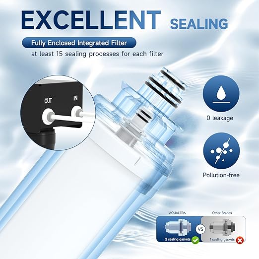AQUALTRA USF-4F-10 Under Sink Water Filtration System, Commercial 65K Gallons with Faucet, 0.5 μm Carbon Fiber Filter Reduces Chlorine, Chloramine, Fluoride, Bad Taste & Odor