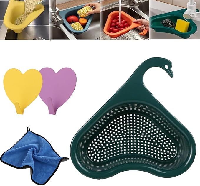 Faucet Hanging Filter Basket for Kitchen Sink, Faucet Hanging Filter Basket, Kitchen Sink Drain Basket Swan, Multifunctional Drain Basket for Kitchen Drain Strainer (Green)