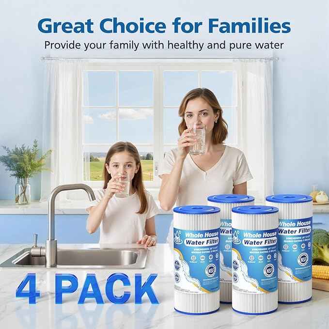5 Micron 10" x 4.5" Whole House Water Filter Compatible with GE FXHSC, GXWH40L, Plumber W50PEHD, Culligan R50-BBSA, Pentek R50-BB, W10-PR, DuPont WFHDC3001, W50PEHD, High Flow Sediment Filters, 4 Pack