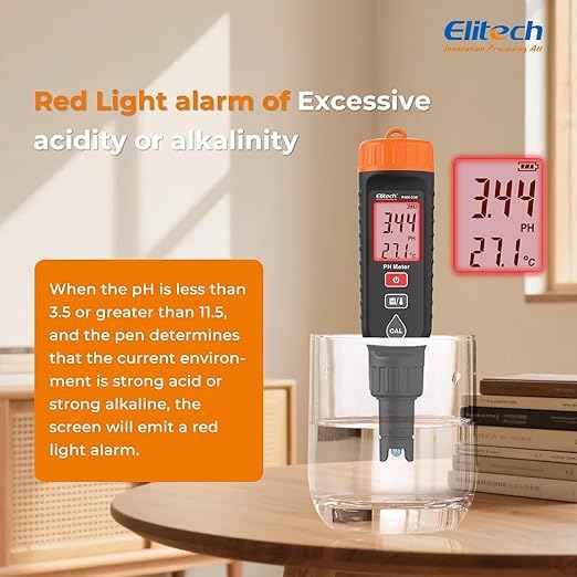 Elitech Professional pH Pen Meter - Digital Tester for pH & Temperature in Hydroponics, Growing Solutions with Full Calibration Kit for Plant Health, PHM-230