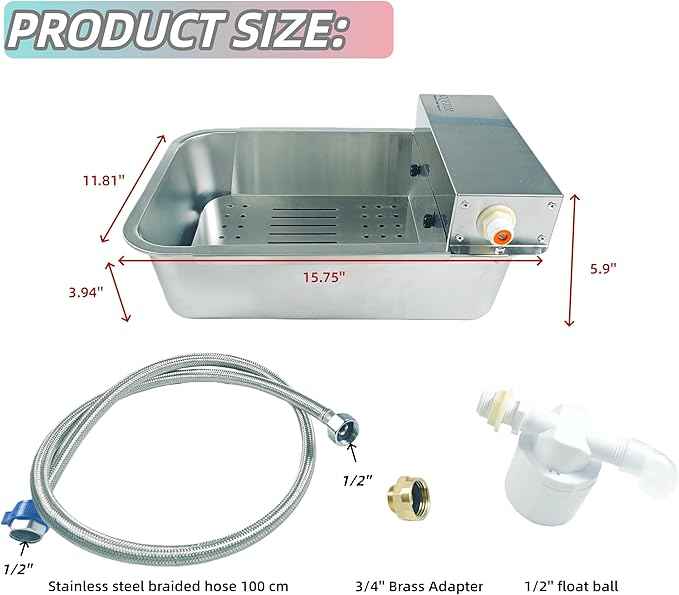 Automatic Dog Water Dispenser 3-Gallon Stainless Steel Outdoor Drinking Bowl for Large Dogs, Self-Filling Water Bowl with Filter Mesh to Filter Leaves and Other Debris(11L-B)