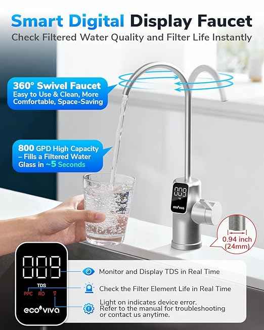 E8 800GPD Compact Reverse Osmosis System 800 GPD Fast Flow RO Water Filter, 9 Stage Tankless Under Sink RO Water Filtration System High Pure to Drain, LED Smart Real-Time Display Faucet