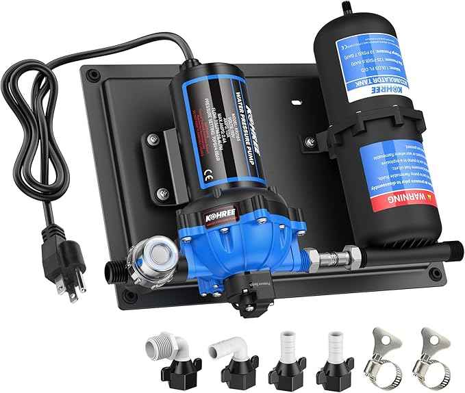 Kohree RV Water Pump 110V AC 7.5GPM 70PSI and 1L 125PSI Pre-Pressurized Accumulator Tank, Quiet Water Transfer Pump and Accumulator Tank System for Home Use, RV, Boat, Kitchen, Bathroom, Irrigation