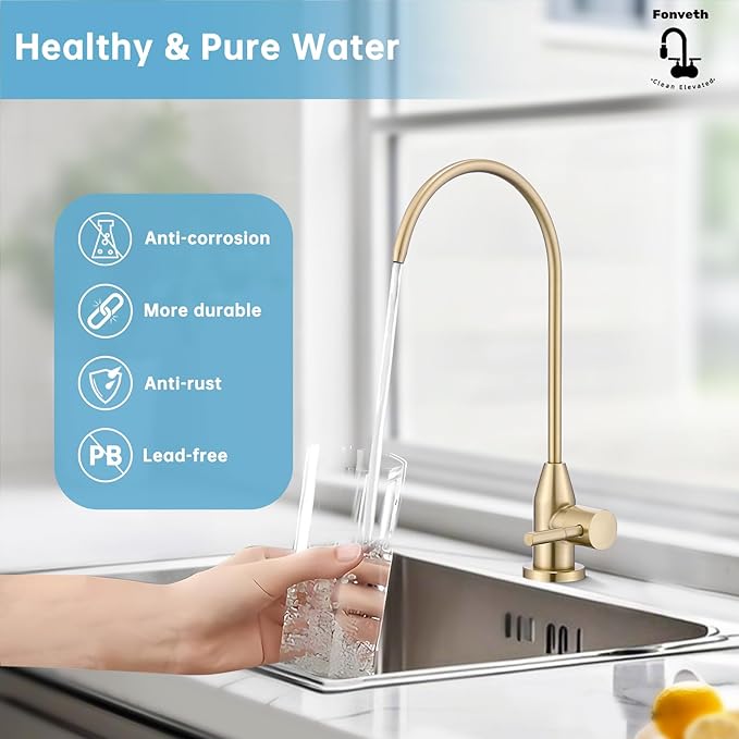 Drinking Water Faucet, Champagne Gold RO Faucet for Under Sink Water Filter System Reverse Osmosis Non-Air Gap for Kitchen