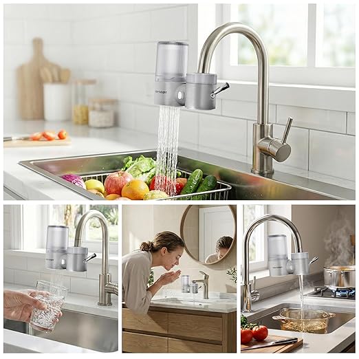 Vortopt Faucet Water Filter,360° Rotary Kitchen Faucet Filter with Carbon Block Filter,350 Gallon NSF Certified Agua Purifier,Can Reduce 99% Chlorine,Improve Taste,Drinking Water Filter,T10-Silvery.
