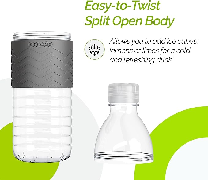 Copco Hydra 16.9 oz Tritan Water Bottle with Spill Resistant Lid & Non-Slip Sleeve, Set of 3 - BPA-Free, Dishwasher Safe, Fits Cup Holders, Great for Gym, Travel, Office - Durable & Lightweight (Grey)