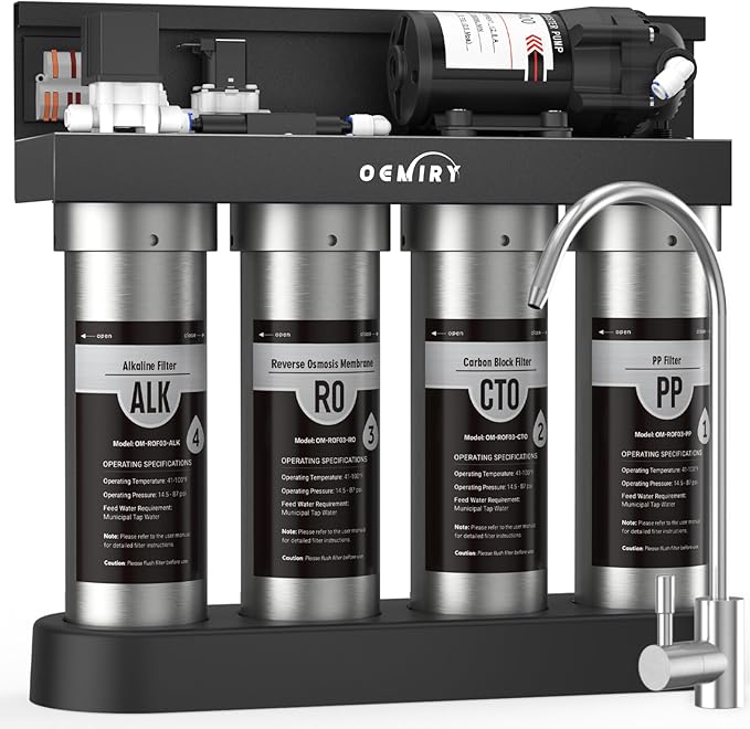 Alkaline UV Reverse Osmosis System Stainless Steel 500 GPD Tankless RO Water Filter 8 Stage Remineralization Under Sink Water Filtration with Faucet 2:1 Pure to Drain