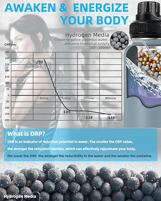 Filterelated 30oz Stainless Steel Portable Alkaline Filter Water Bottle, Creates Up to 9+ Ph of Quality Water, Sports Travel Water Bottle, Removes Water Impurities（Grey）