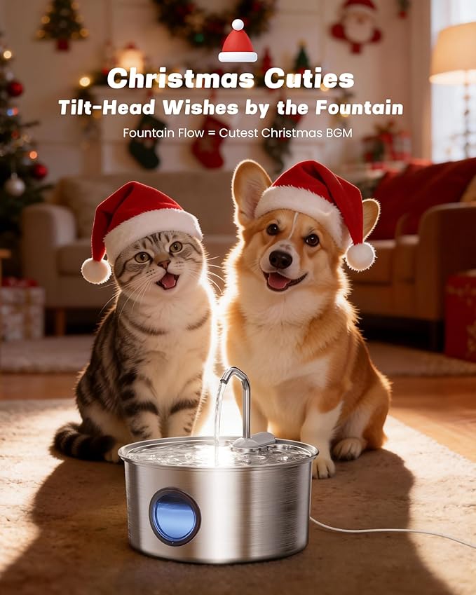 Cat Water Fountain Stainless Steel - 108oz/3.2L Automatic Cat Water Fountain for Drinking with 3PCS Filters, Metal Pet Water Fountain Water Dispenser for Cats, Puppy, Multiple Pets
