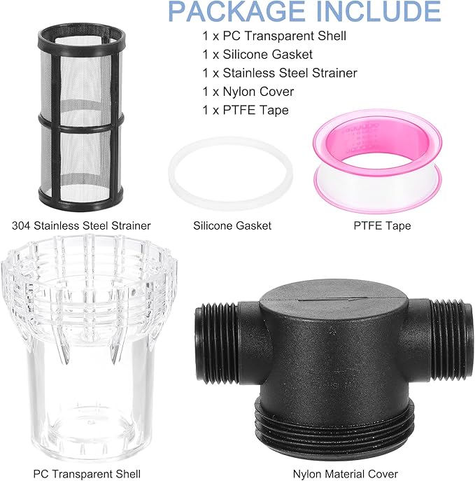 uxcell Pressure Washer Filter 1" NPT Female Thread, Inline Mesh Strainer Attachment, Outlet for Pipe Strainer, Stainless Steel Screen with Sealant Tape (Size:80 Mesh) - AquaVibe