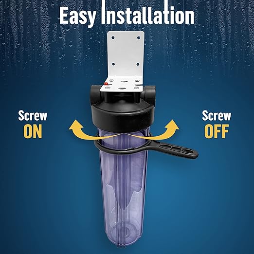 High Capacity 20 x 4.5” Whole House Filter Purifier System for Well or City Water, Presser Relief Button, 1” NPT Brass Port, Double O-Ring, Meets NSF Standards & Regulations (Transparent, 3 Sets)