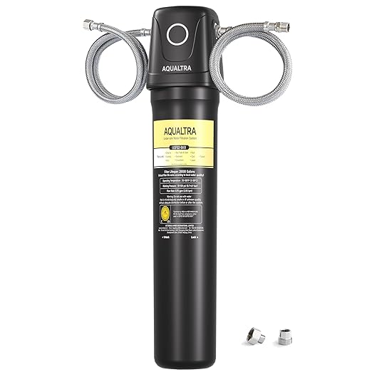 AQUALTRA USF02-BK Under Sink Water Filter System, 20K Gallons, NSF/ANSI/CAN 372 Certified, 0.5 μm Carbon Fiber Filter Reduces PFAS (PFOA/PFOS), Chlorine, Lead, Chloramine, Fluoride, Bad Taste & Odor