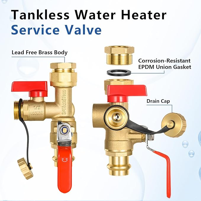 3/4 Inch GUOFIS IPS Tankless Water Heater Valve Kit with Pressure Relief Valve(3/4"FIPx 3/4" Press),5 Set Water Heater Valve Kit